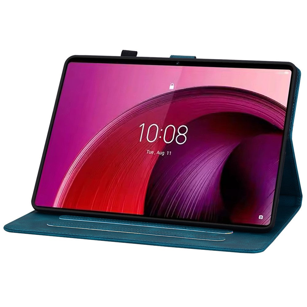 For Lenovo Tab M11 / Xiaoxin Pad 11 2024 Case Card Slots Leather Tablet Cover Lily Flower - Blue