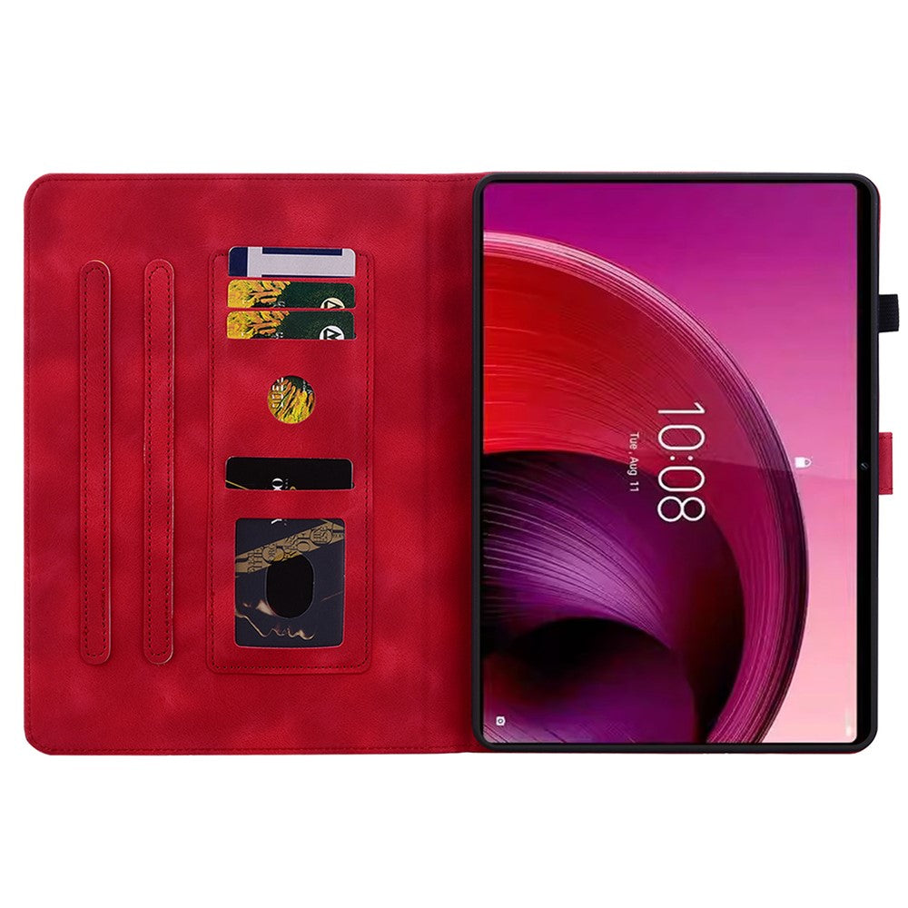 For Lenovo Tab M11 / Xiaoxin Pad 11 2024 Case Card Slots Leather Tablet Cover Lily Flower - Red