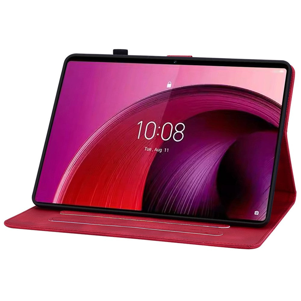 For Lenovo Tab M11 / Xiaoxin Pad 11 2024 Case Card Slots Leather Tablet Cover Lily Flower - Red