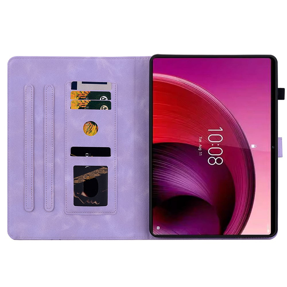 For Lenovo Tab M11 / Xiaoxin Pad 11 2024 Case Card Slots Leather Tablet Cover Lily Flower - Purple
