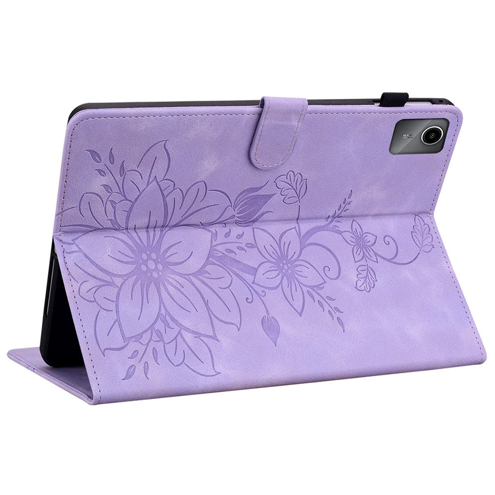 For Lenovo Tab M11 / Xiaoxin Pad 11 2024 Case Card Slots Leather Tablet Cover Lily Flower - Purple