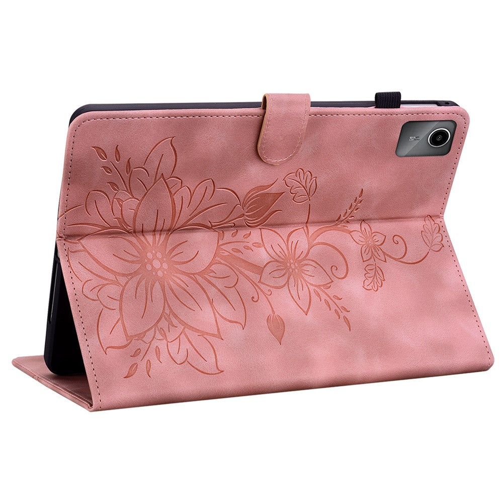 For Lenovo Tab M11 / Xiaoxin Pad 11 2024 Case Card Slots Leather Tablet Cover Lily Flower - Pink
