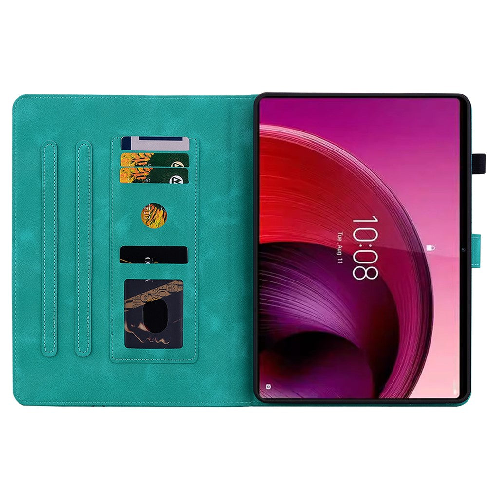 For Lenovo Tab M11 / Xiaoxin Pad 11 2024 Case Card Slots Leather Tablet Cover Lily Flower - Green