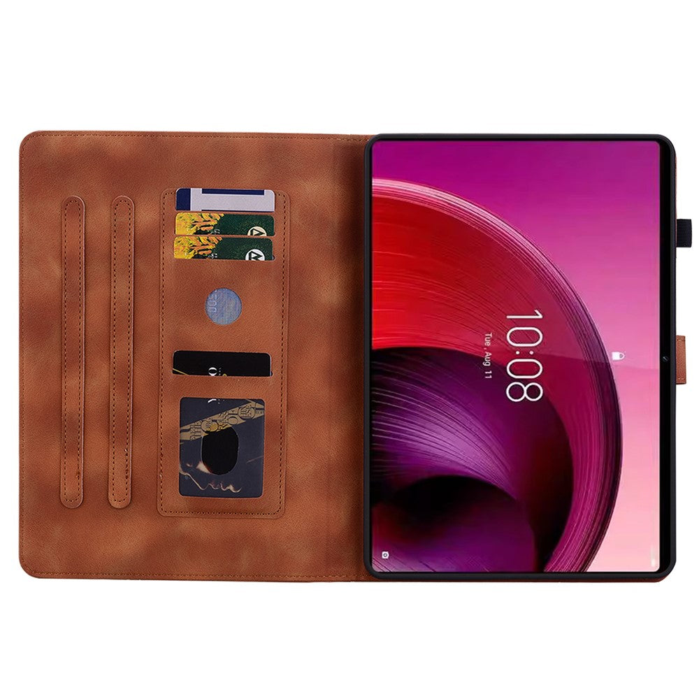 For Lenovo Tab M11 / Xiaoxin Pad 11 2024 Case Card Slots Leather Tablet Cover Lily Flower - Brown