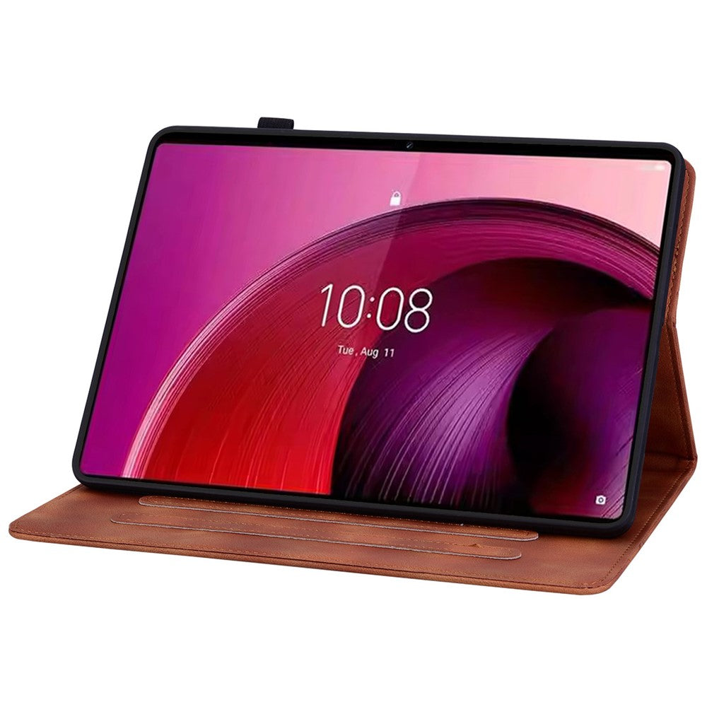 For Lenovo Tab M11 / Xiaoxin Pad 11 2024 Case Card Slots Leather Tablet Cover Lily Flower - Brown