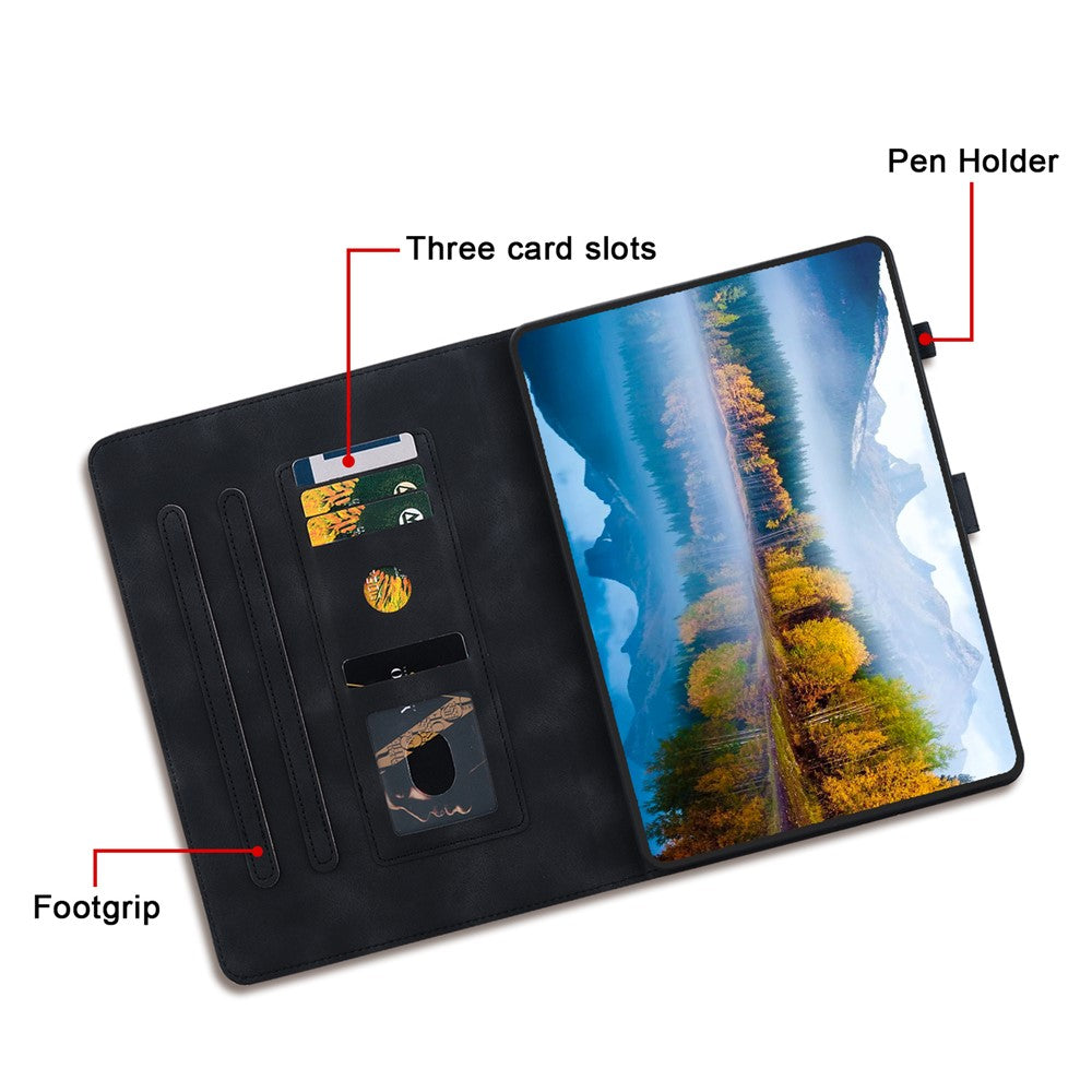For Lenovo Tab P11 TB-J606F Leather Case Card Slots Lily Flower Pattern Tablet Cover - Black
