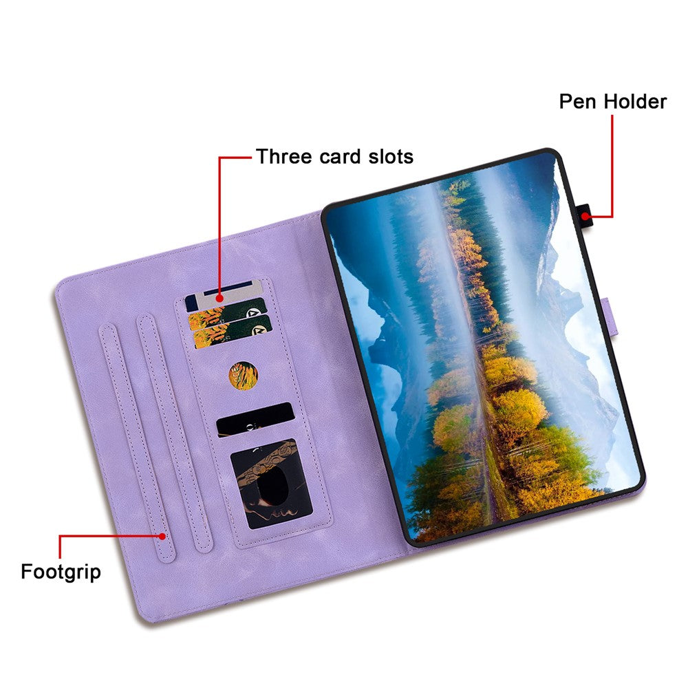 For Lenovo Tab P11 TB-J606F Leather Case Card Slots Lily Flower Pattern Tablet Cover - Purple