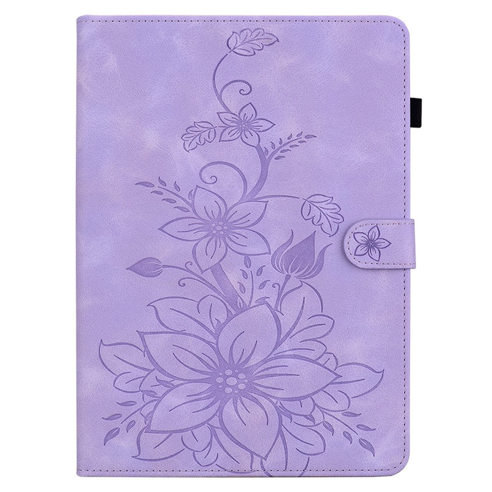 For Lenovo Tab P11 TB-J606F Leather Case Card Slots Lily Flower Pattern Tablet Cover - Purple