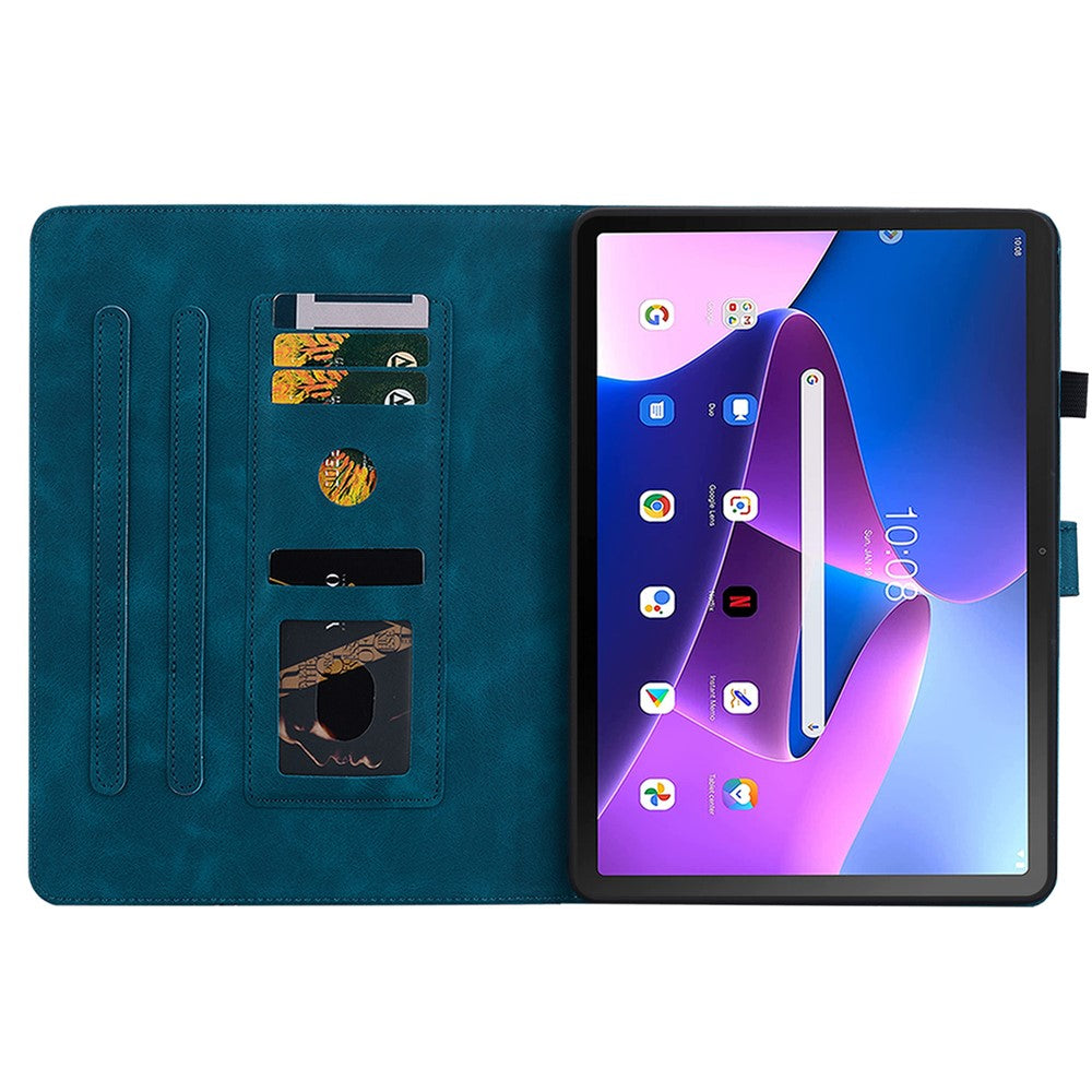 For Lenovo Tab M10 Plus (3rd Gen) Case Lily Flower Design PU Leather Folio Stand Cover - Blue
