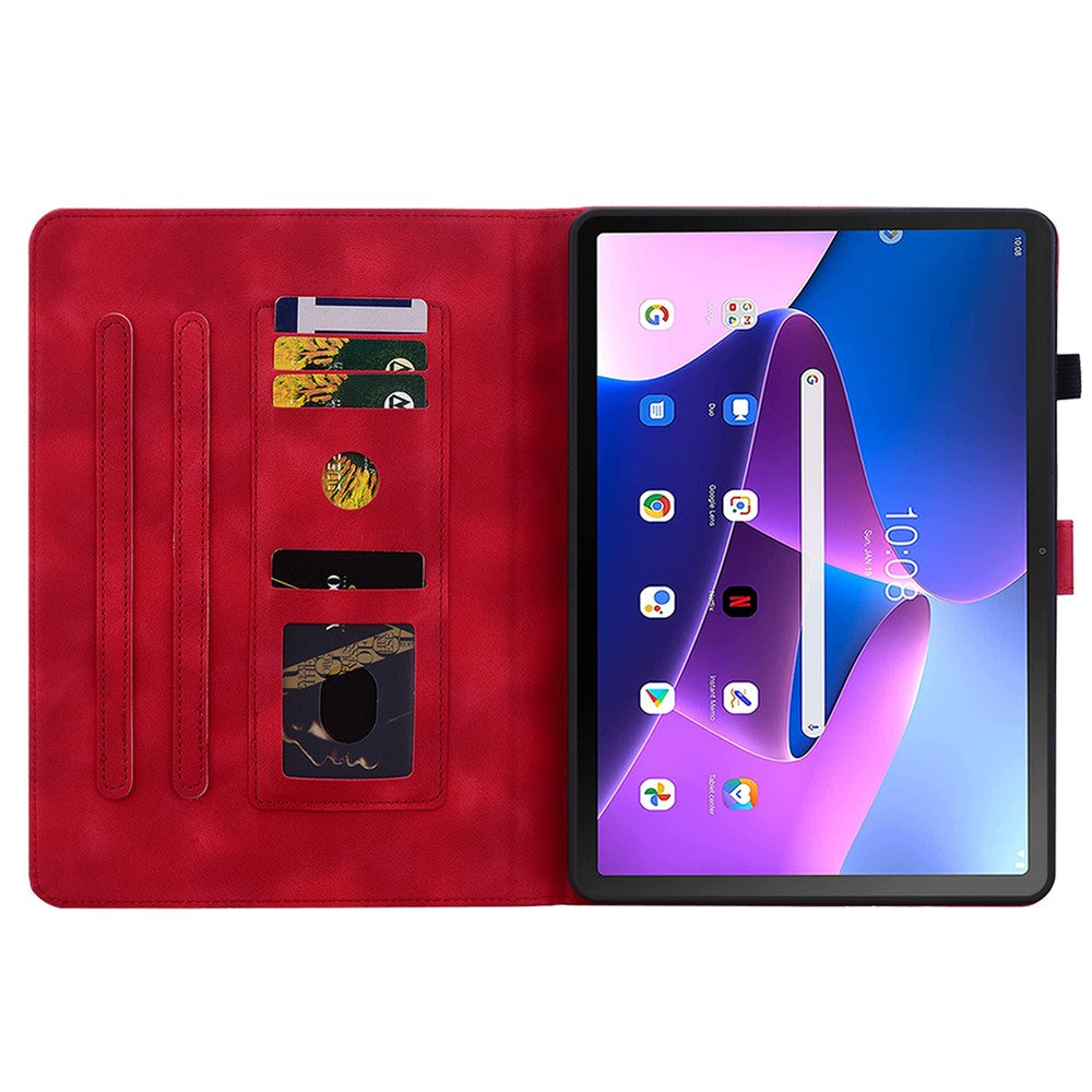 For Lenovo Tab M10 Plus (3rd Gen) Case Lily Flower Design PU Leather Folio Stand Cover - Red