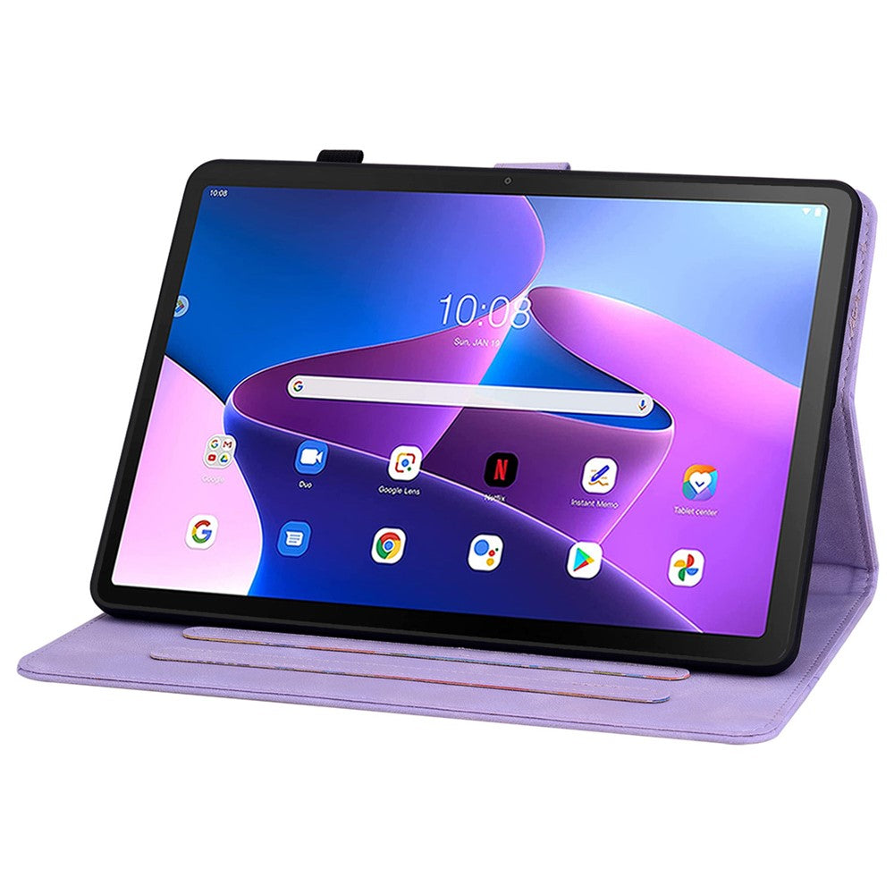 For Lenovo Tab M10 Plus (3rd Gen) Case Lily Flower Design PU Leather Folio Stand Cover - Purple