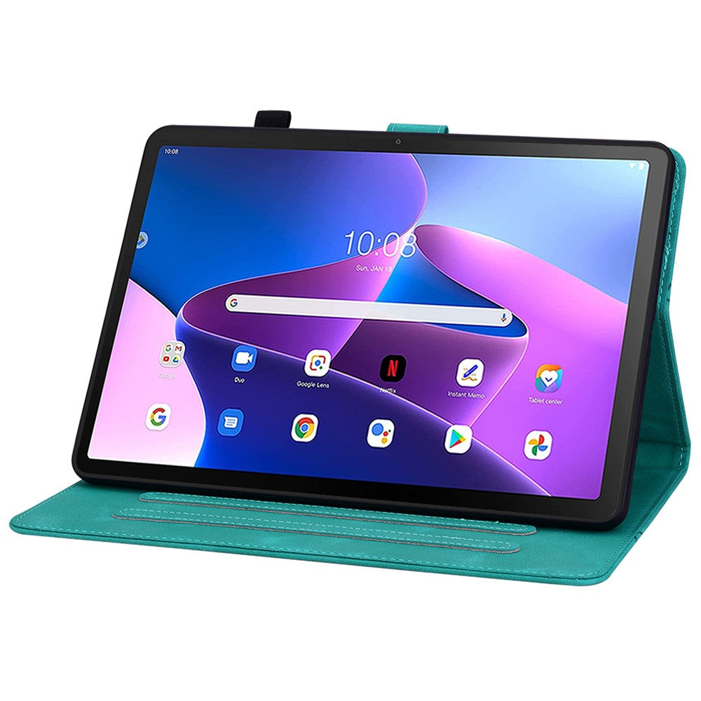 For Lenovo Tab M10 Plus (3rd Gen) Case Lily Flower Design PU Leather Folio Stand Cover - Green