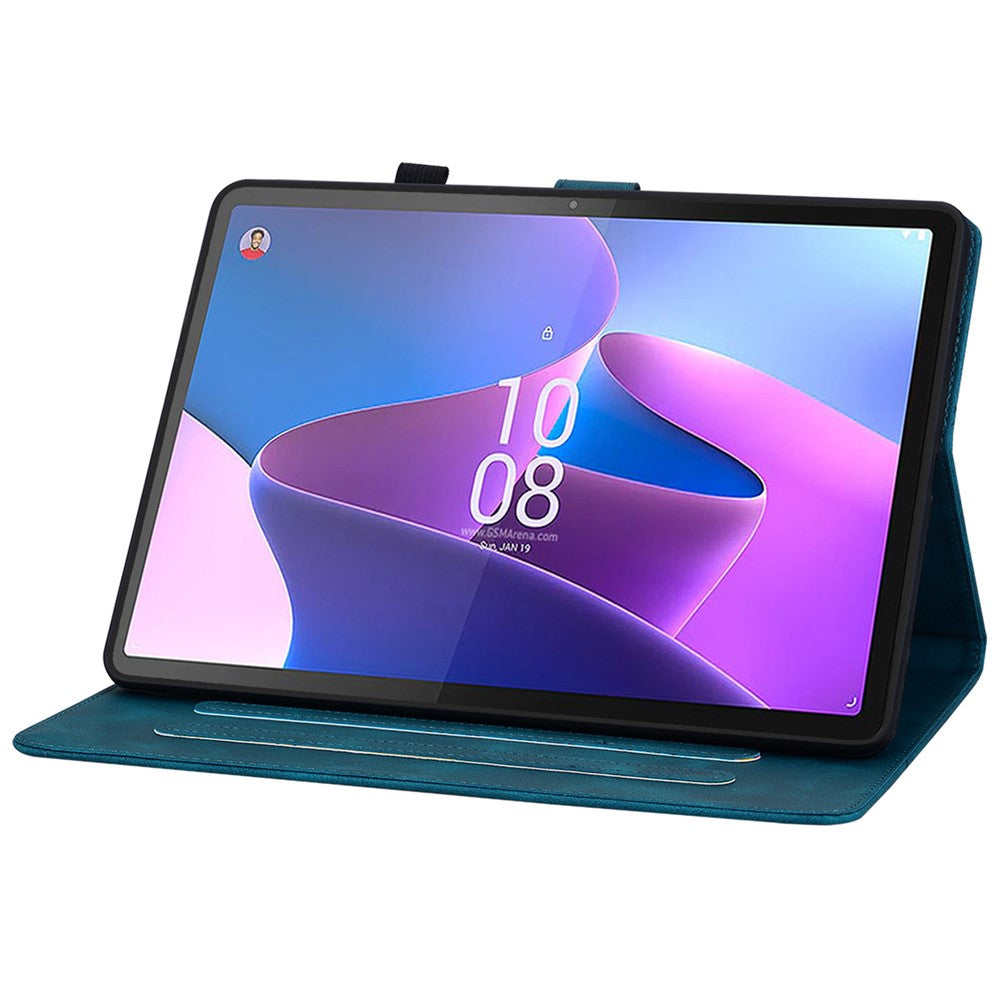 For Lenovo Tab P11 Pro / P11 Pro Gen 2 Case Lily Flower Imprinted Leather Tablet Flip Cover with Card Slot - Blue