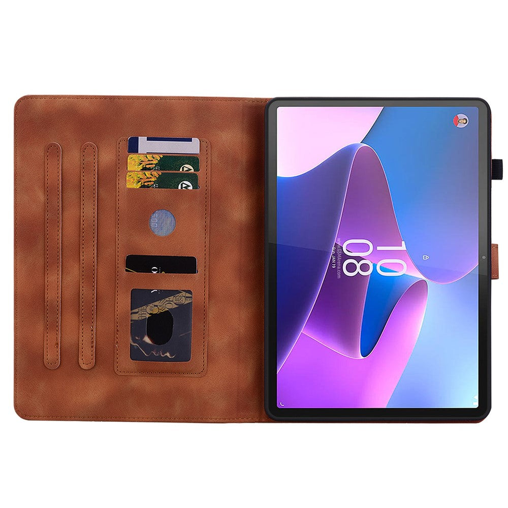 For Lenovo Tab P11 Pro / P11 Pro Gen 2 Case Lily Flower Imprinted Leather Tablet Flip Cover with Card Slot - Brown