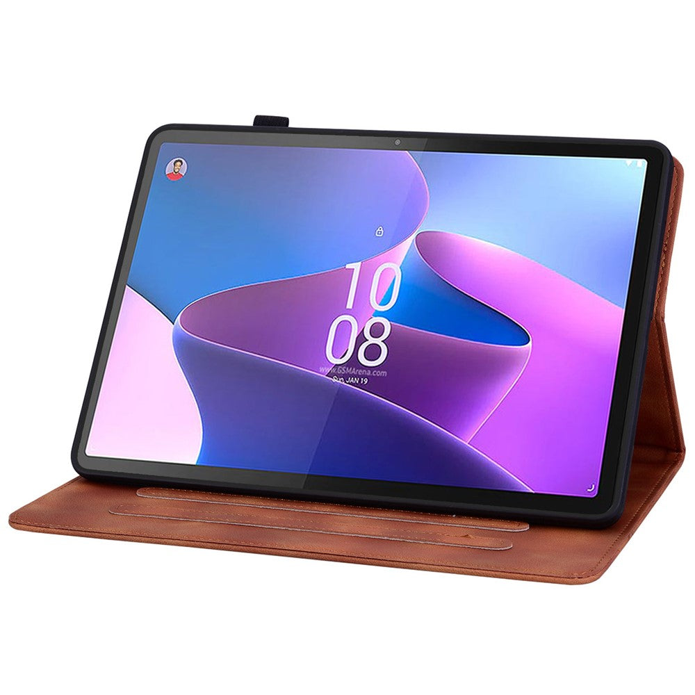 For Lenovo Tab P11 Pro / P11 Pro Gen 2 Case Lily Flower Imprinted Leather Tablet Flip Cover with Card Slot - Brown