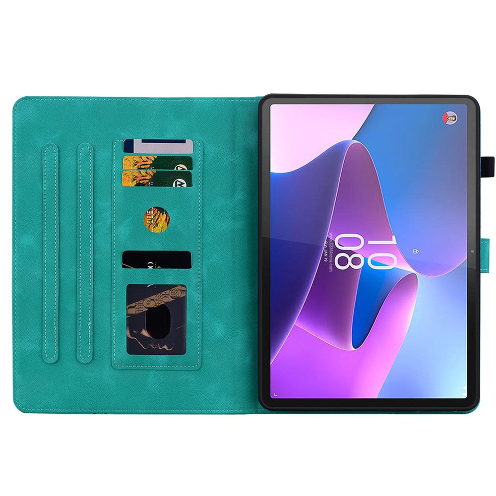 For Lenovo Tab P11 Pro / P11 Pro Gen 2 Case Lily Flower Imprinted Leather Tablet Flip Cover with Card Slot - Green
