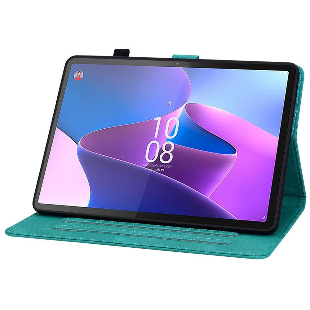 For Lenovo Tab P11 Pro / P11 Pro Gen 2 Case Lily Flower Imprinted Leather Tablet Flip Cover with Card Slot - Green