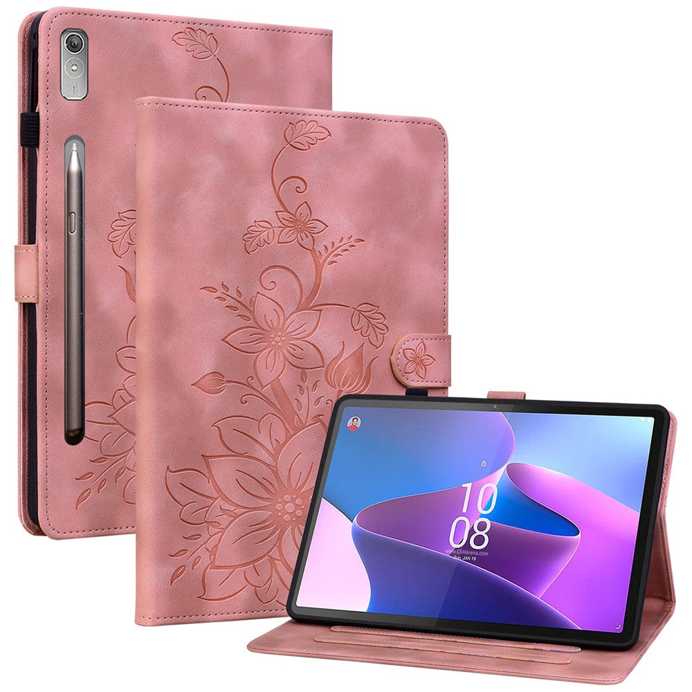 For Lenovo Tab P11 Pro / P11 Pro Gen 2 Case Lily Flower Imprinted Leather Tablet Flip Cover with Card Slot - Pink