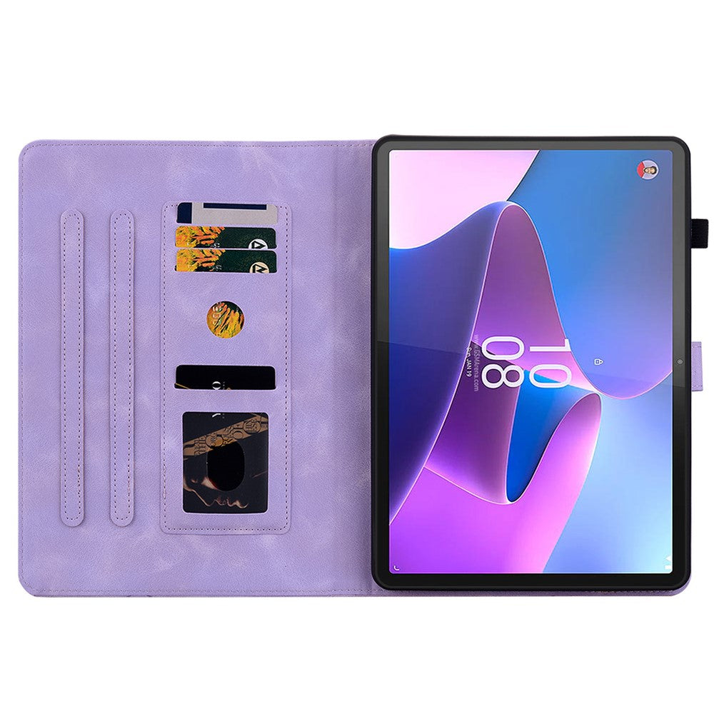 For Lenovo Tab P11 Pro / P11 Pro Gen 2 Case Lily Flower Imprinted Leather Tablet Flip Cover with Card Slot - Purple