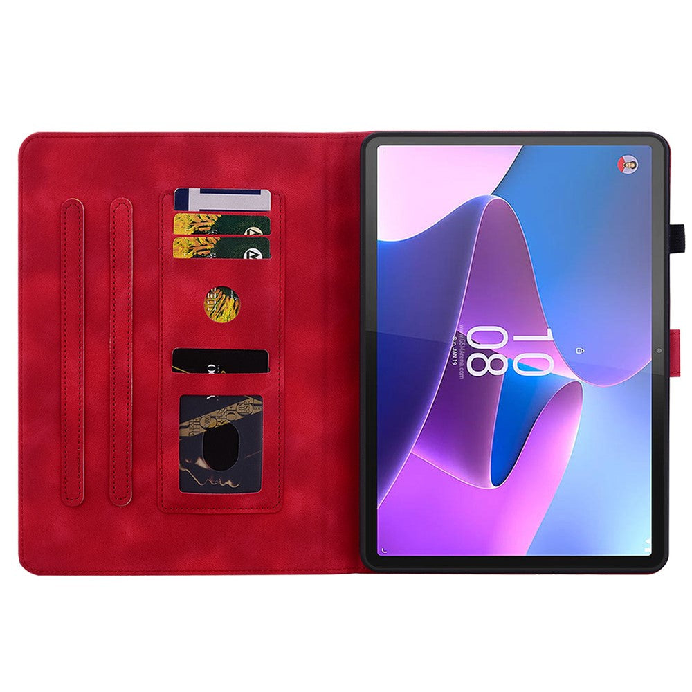 For Lenovo Tab P11 Pro / P11 Pro Gen 2 Case Lily Flower Imprinted Leather Tablet Flip Cover with Card Slot - Red