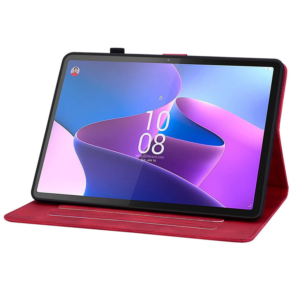 For Lenovo Tab P11 Pro / P11 Pro Gen 2 Case Lily Flower Imprinted Leather Tablet Flip Cover with Card Slot - Red