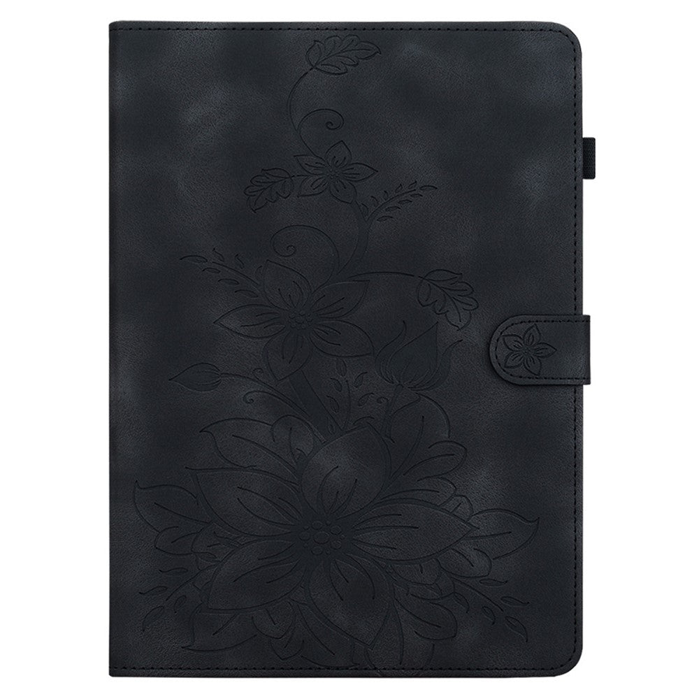 For Lenovo Tab P11 Pro / P11 Pro Gen 2 Case Lily Flower Imprinted Leather Tablet Flip Cover with Card Slot - Black