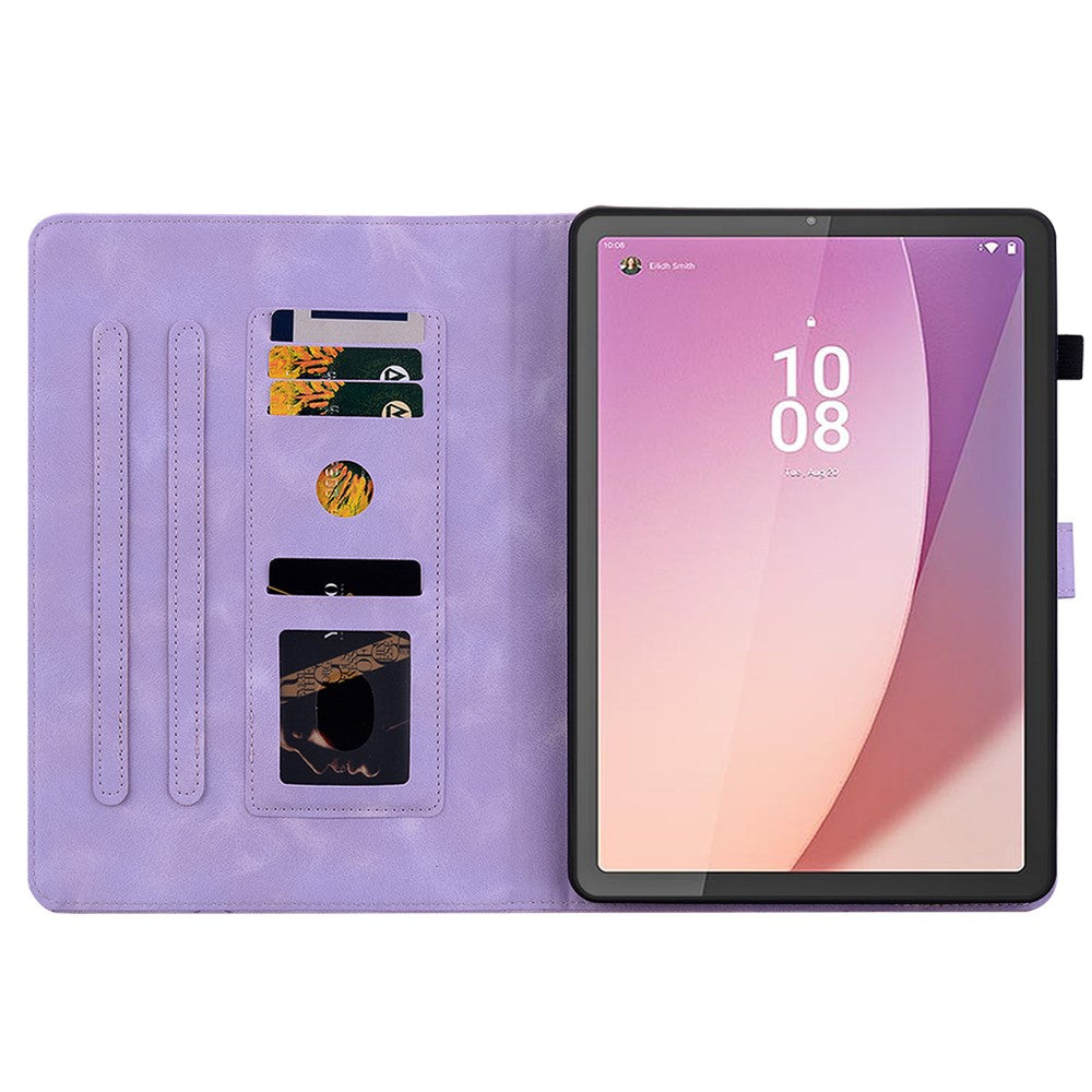 For Lenovo Tab M9 Case Imprinted Lily Flower PU Leather Card Slots Tablet Cover - Purple
