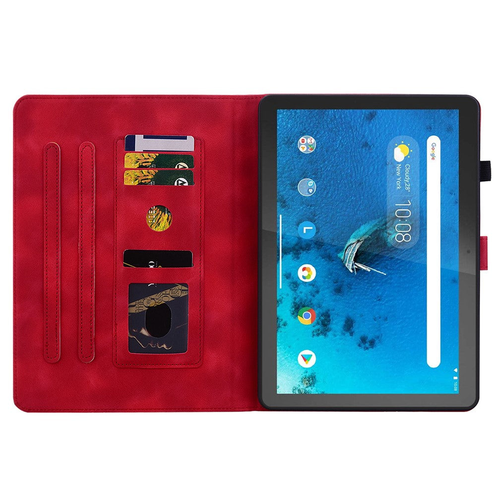 For Lenovo Tab M10 TB-X605F Tablet Case Leather Lily Flower Imprint Cover with Card Slots - Red
