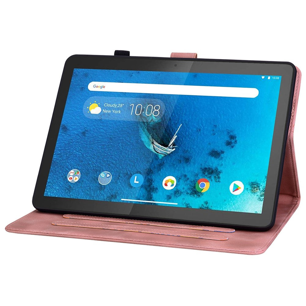 For Lenovo Tab M10 TB-X605F Tablet Case Leather Lily Flower Imprint Cover with Card Slots - Pink