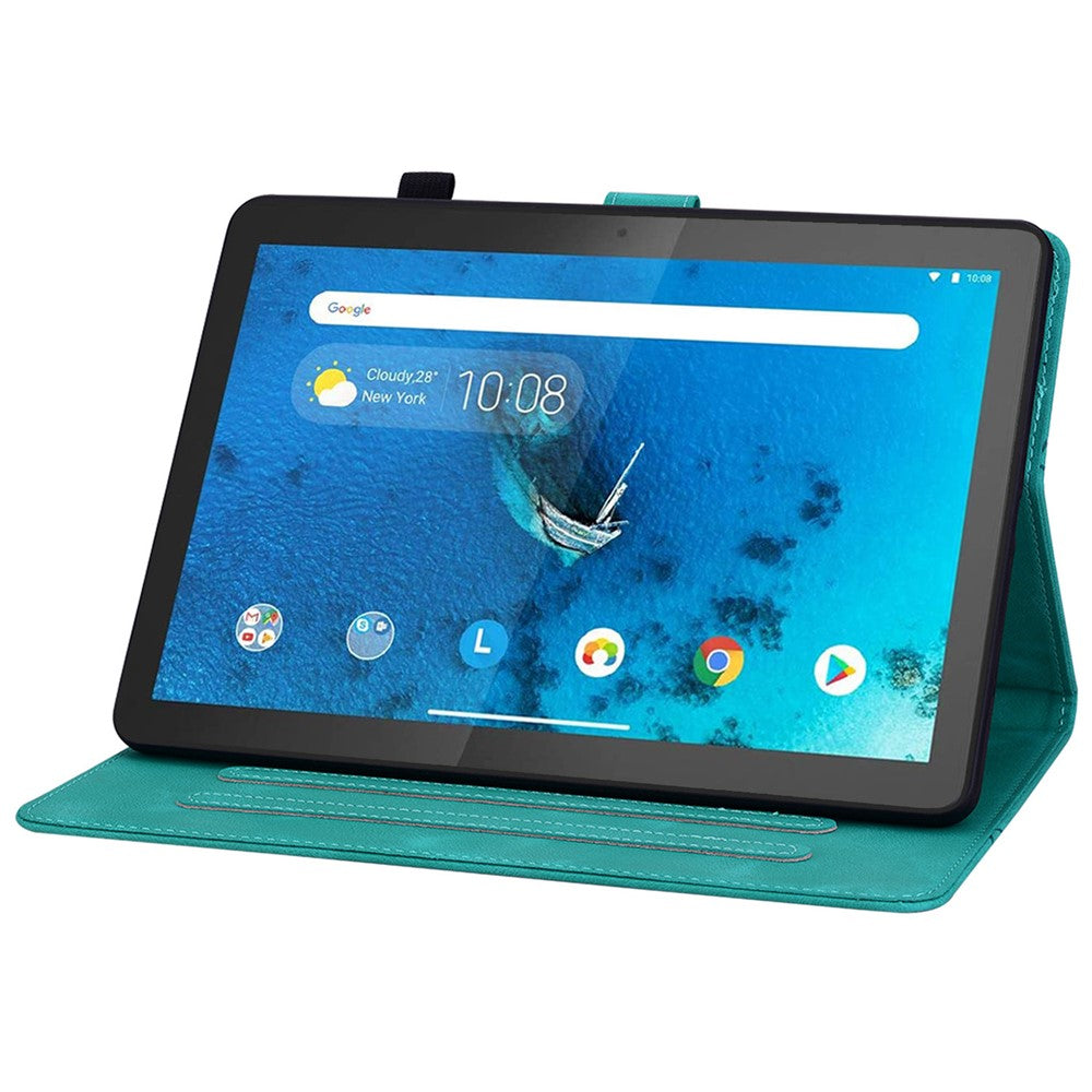 For Lenovo Tab M10 TB-X605F Tablet Case Leather Lily Flower Imprint Cover with Card Slots - Green