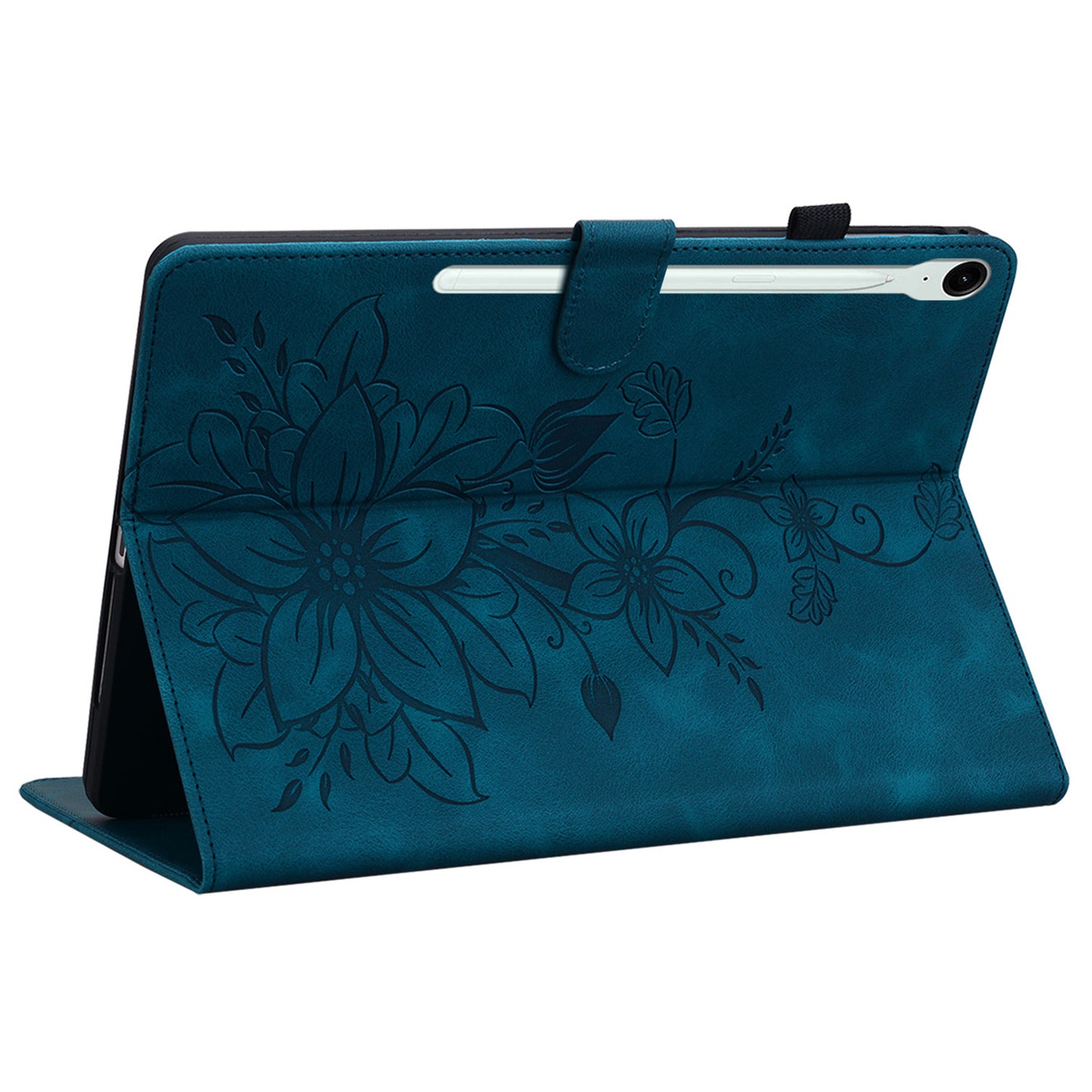 For Samsung Galaxy Tab S9 FE Leather Case Lily Flower Pattern Stand Protective Tablet Cover - Blue