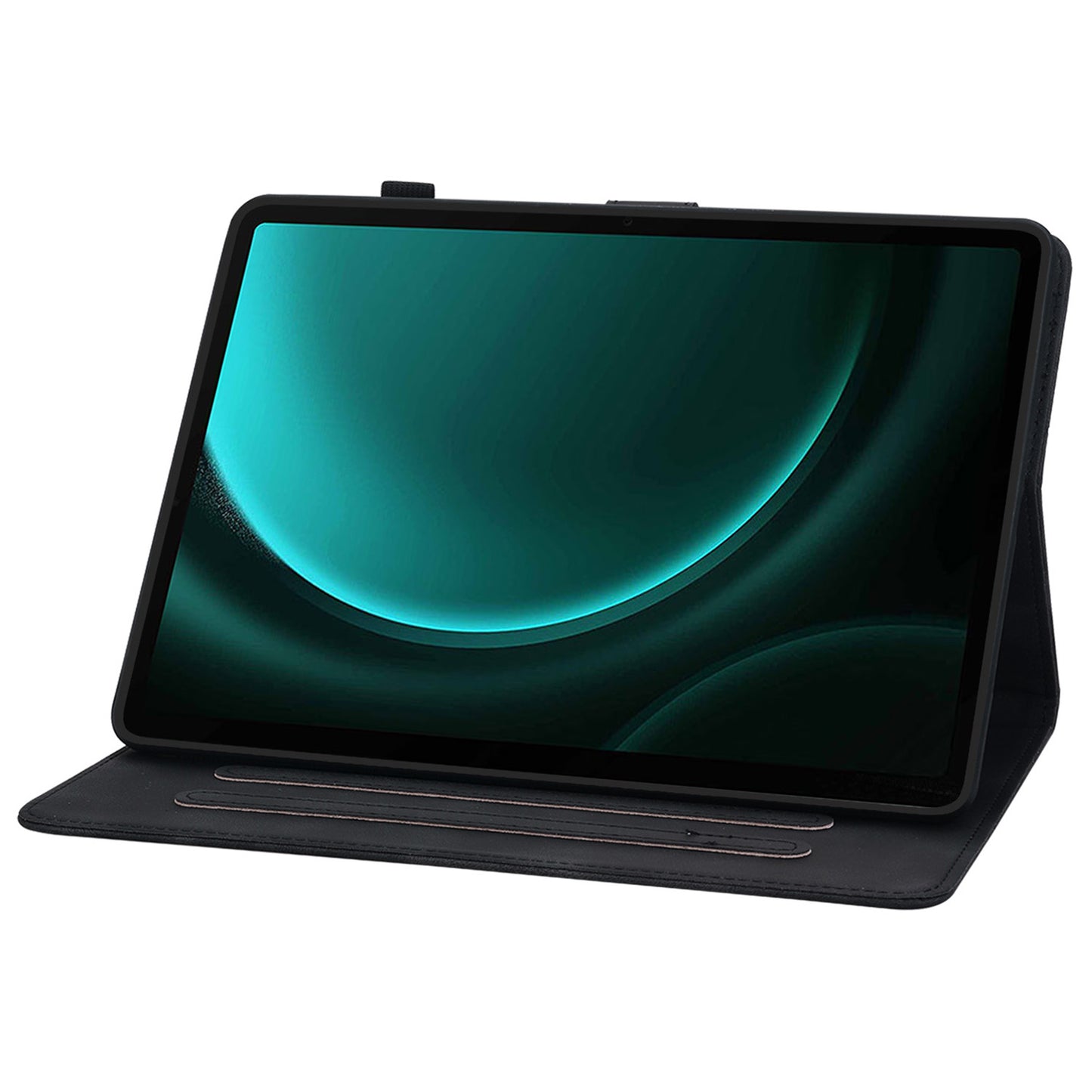 For Samsung Galaxy Tab S9 FE Leather Case Lily Flower Pattern Stand Protective Tablet Cover - Black