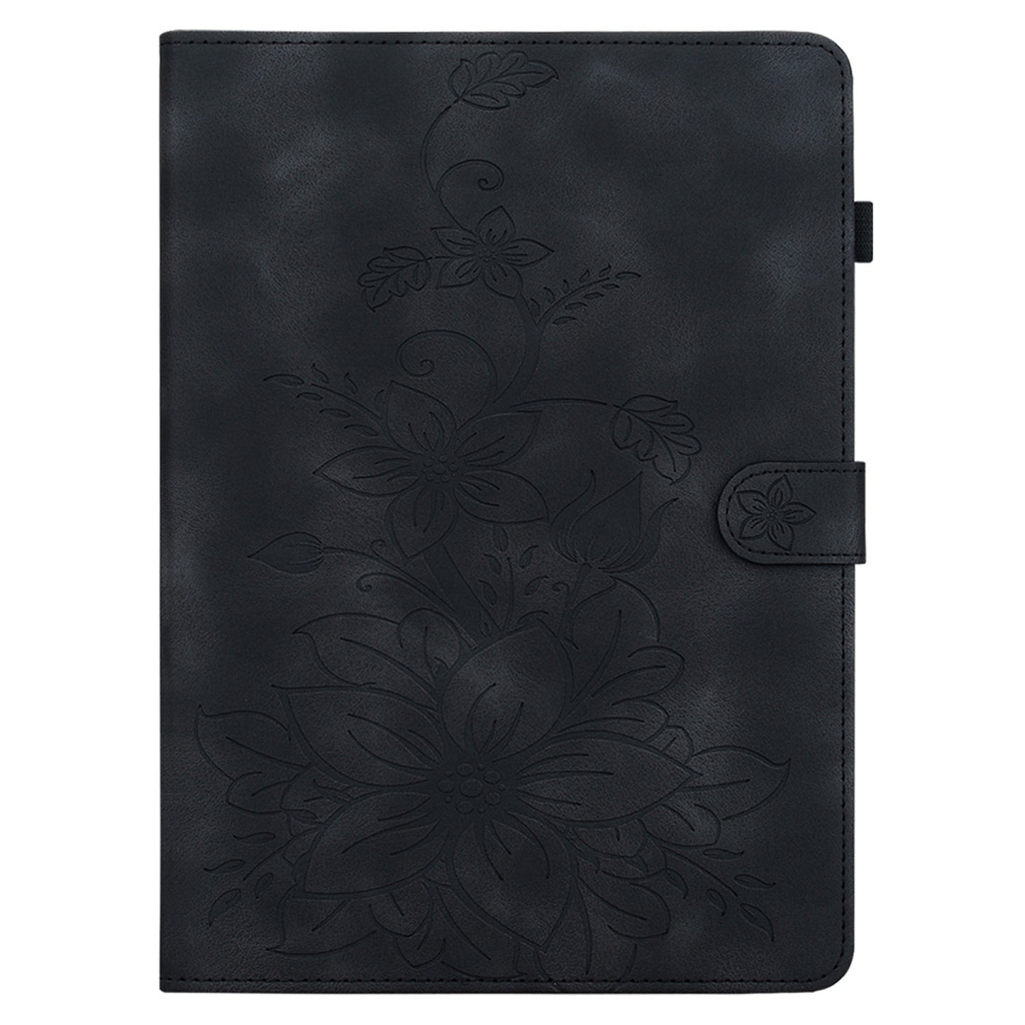 For Samsung Galaxy Tab S9 FE Leather Case Lily Flower Pattern Stand Protective Tablet Cover - Black