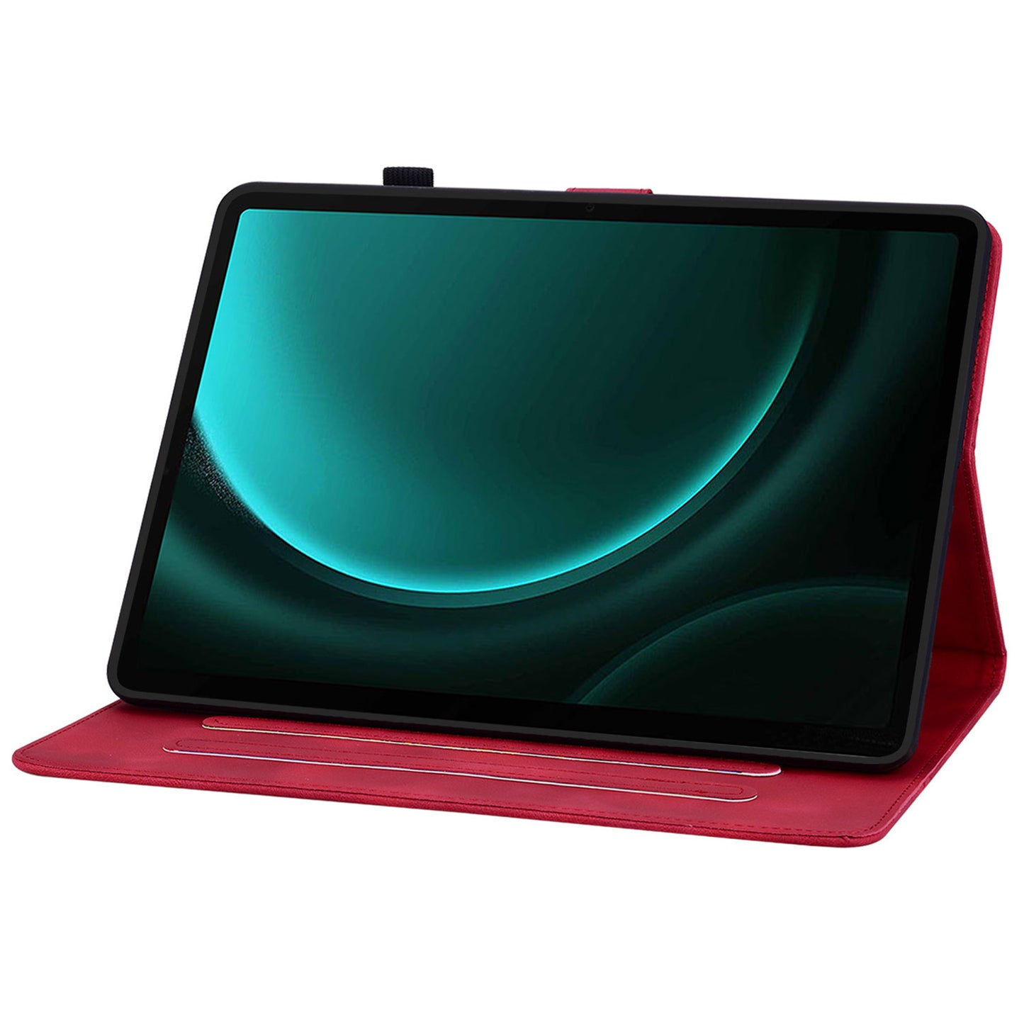 For Samsung Galaxy Tab S9 FE Leather Case Lily Flower Pattern Stand Protective Tablet Cover - Red