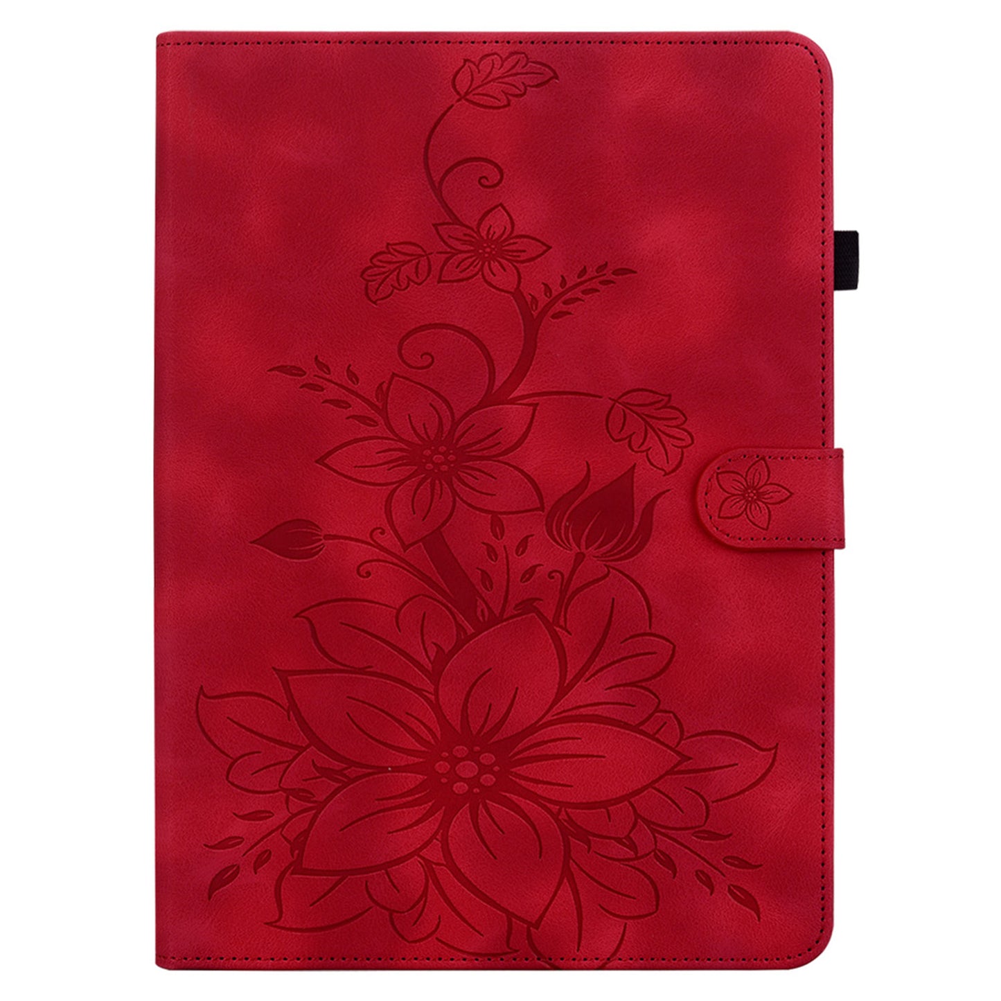 For Samsung Galaxy Tab S9 FE Leather Case Lily Flower Pattern Stand Protective Tablet Cover - Red