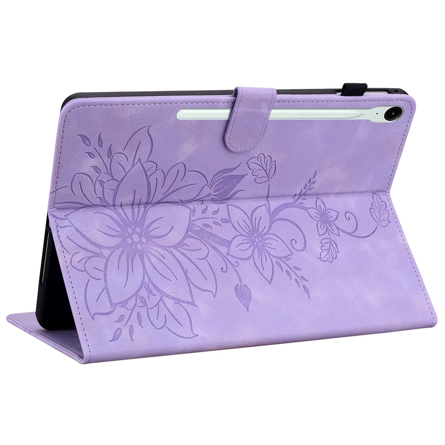 For Samsung Galaxy Tab S9 FE Leather Case Lily Flower Pattern Stand Protective Tablet Cover - Purple