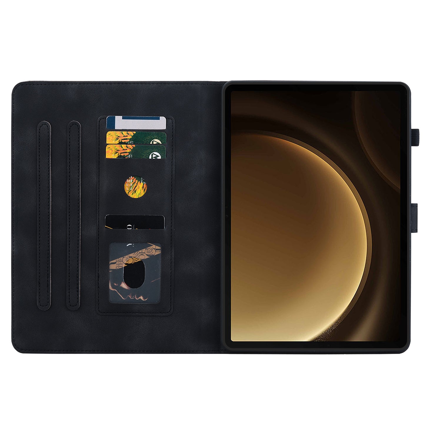 For Samsung Galaxy Tab S10+ / S9+ / S9 FE+ Card Slots Case Lily Flower Imprint PU Leather Tablet Cover - Black