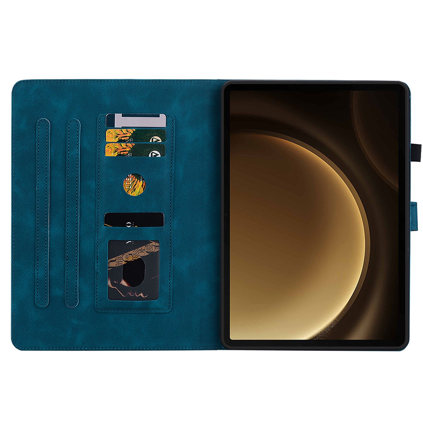 For Samsung Galaxy Tab S10+ / S9+ / S9 FE+ Card Slots Case Lily Flower Imprint PU Leather Tablet Cover - Blue