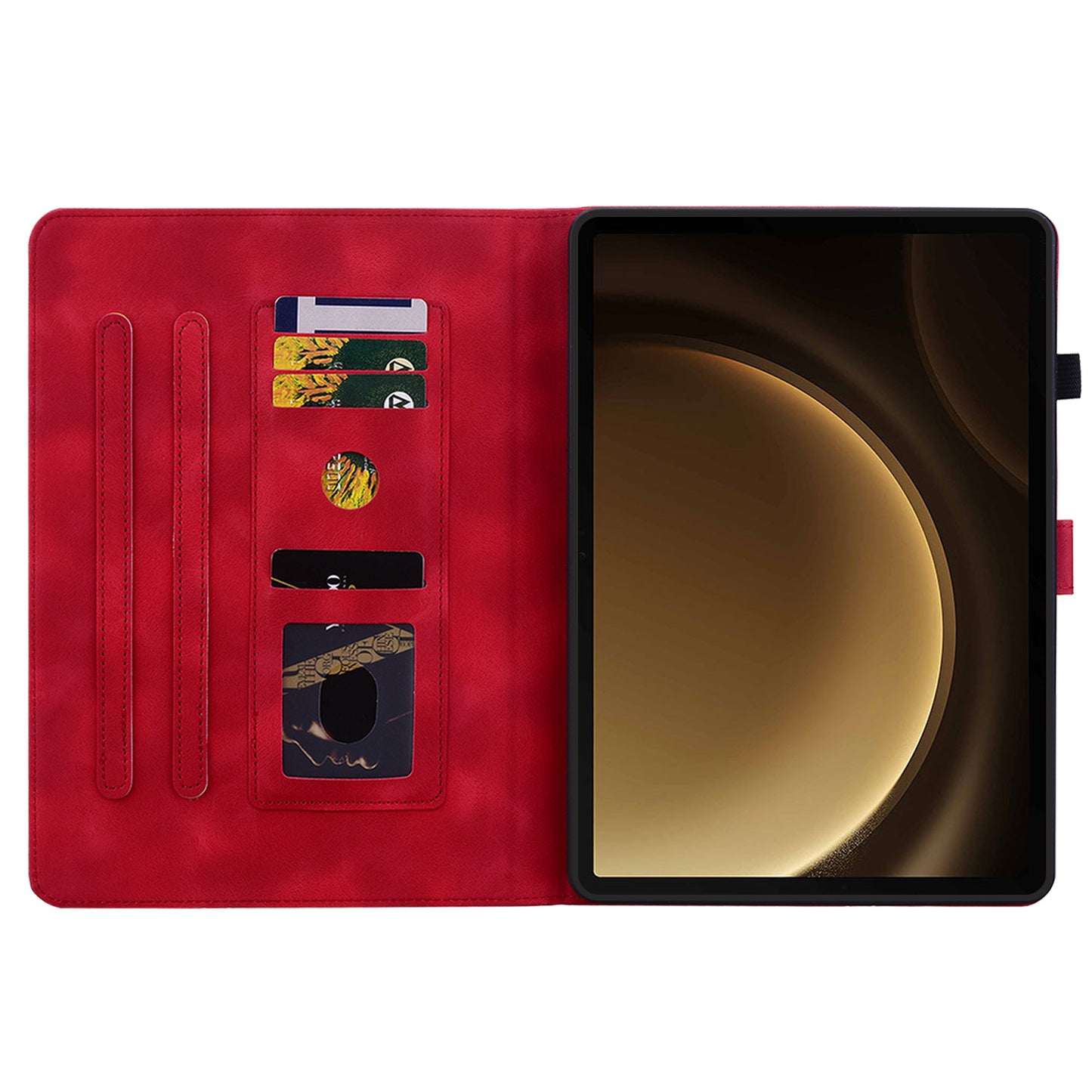For Samsung Galaxy Tab S10+ / S9+ / S9 FE+ Card Slots Case Lily Flower Imprint PU Leather Tablet Cover - Red