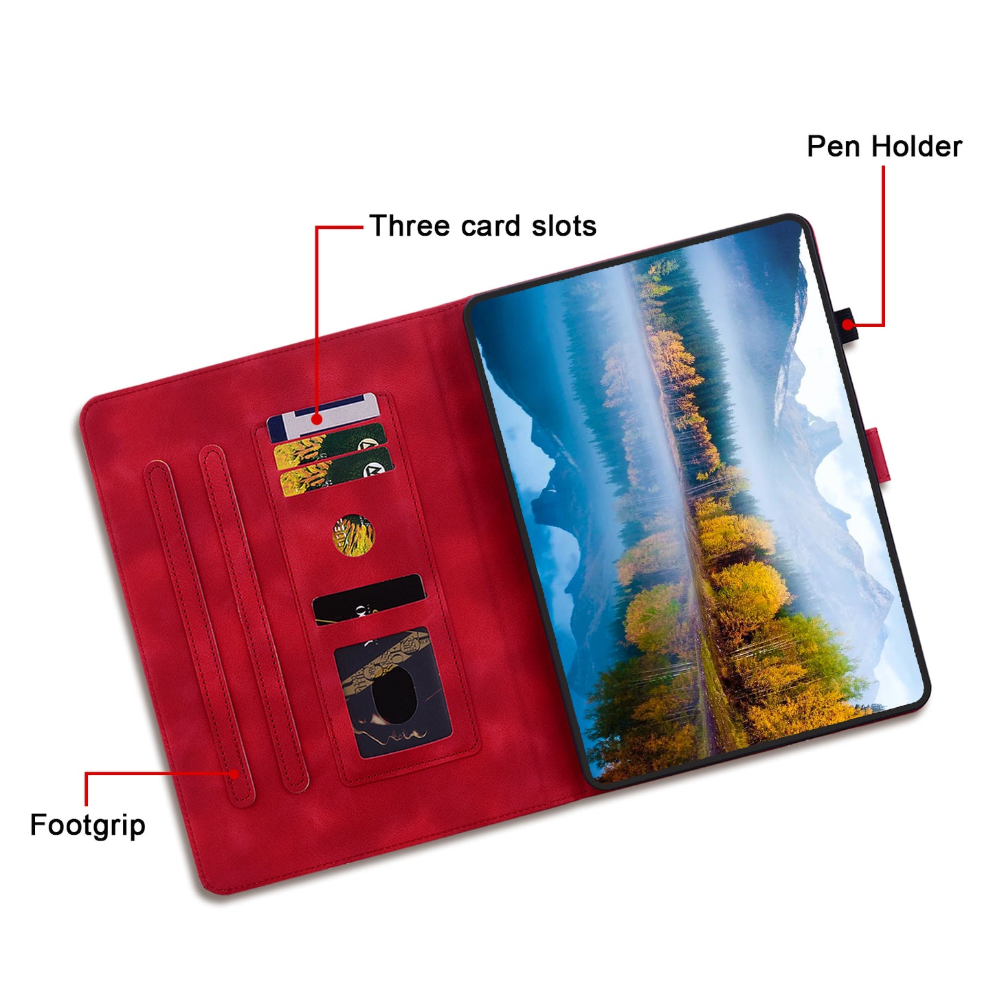 For Samsung Galaxy Tab S10+ / S9+ / S9 FE+ Card Slots Case Lily Flower Imprint PU Leather Tablet Cover - Red