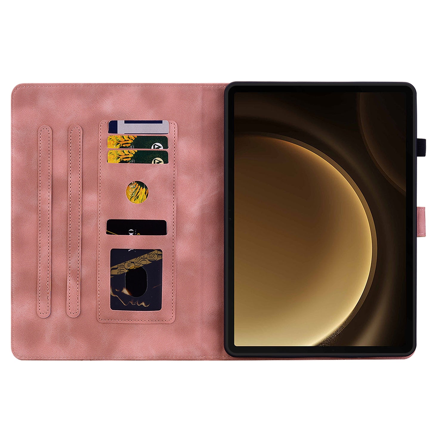 For Samsung Galaxy Tab S10+ / S9+ / S9 FE+ Card Slots Case Lily Flower Imprint PU Leather Tablet Cover - Pink