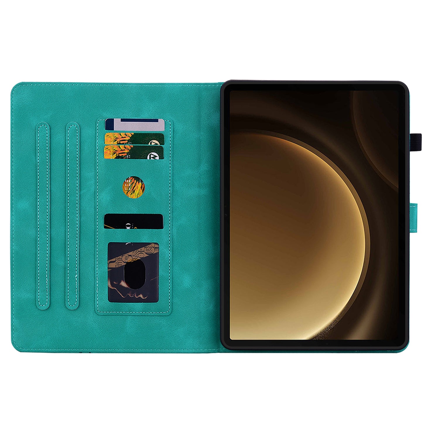 For Samsung Galaxy Tab S10+ / S9+ / S9 FE+ Card Slots Case Lily Flower Imprint PU Leather Tablet Cover - Green