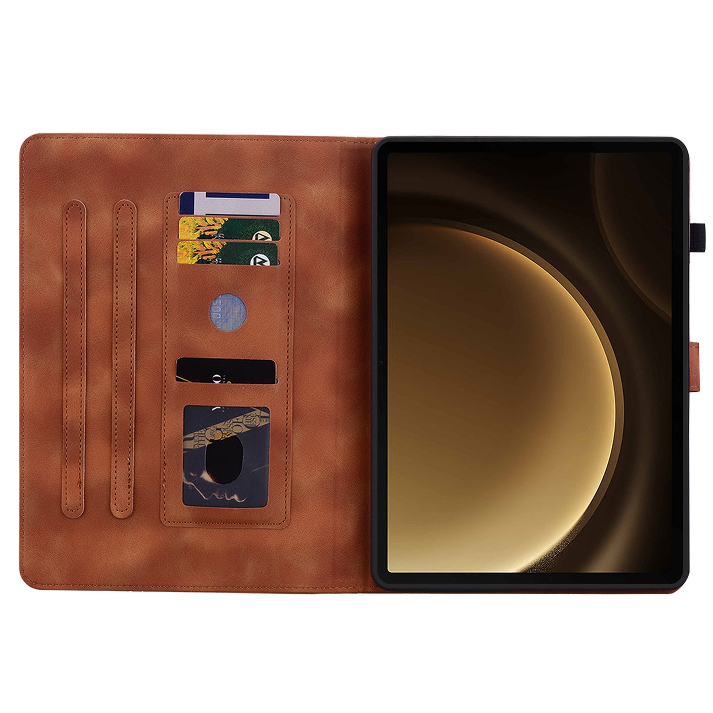 For Samsung Galaxy Tab S10+ / S9+ / S9 FE+ Card Slots Case Lily Flower Imprint PU Leather Tablet Cover - Brown