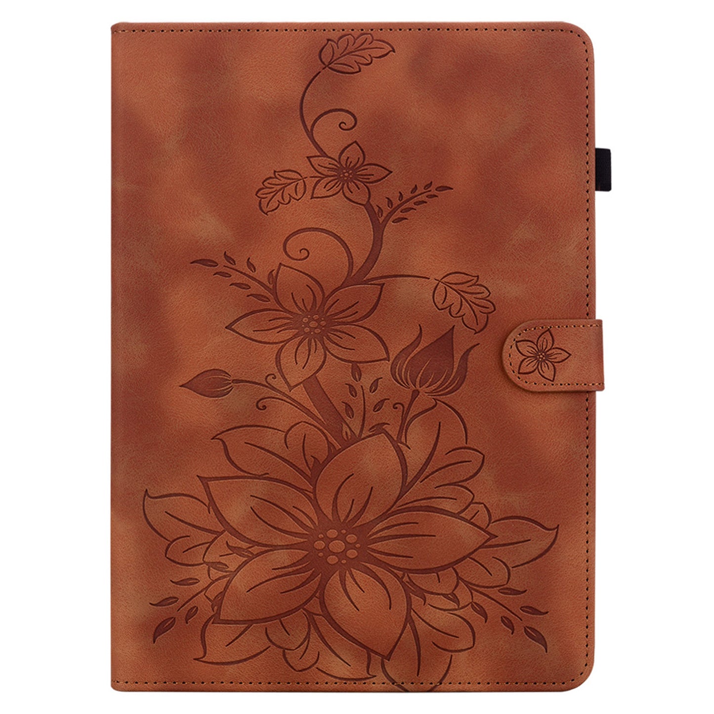 For Samsung Galaxy Tab S10+ / S9+ / S9 FE+ Card Slots Case Lily Flower Imprint PU Leather Tablet Cover - Brown