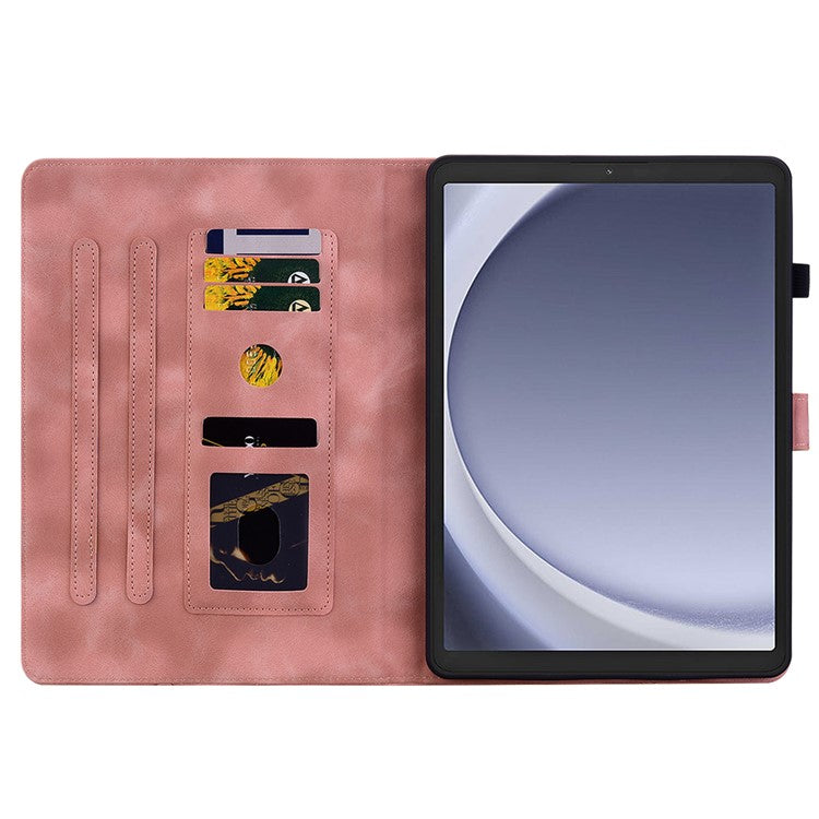 For Samsung Galaxy Tab A9 Protective Case Lily Flower Imprint PU Leather Tablet Case with Card Slots - Pink