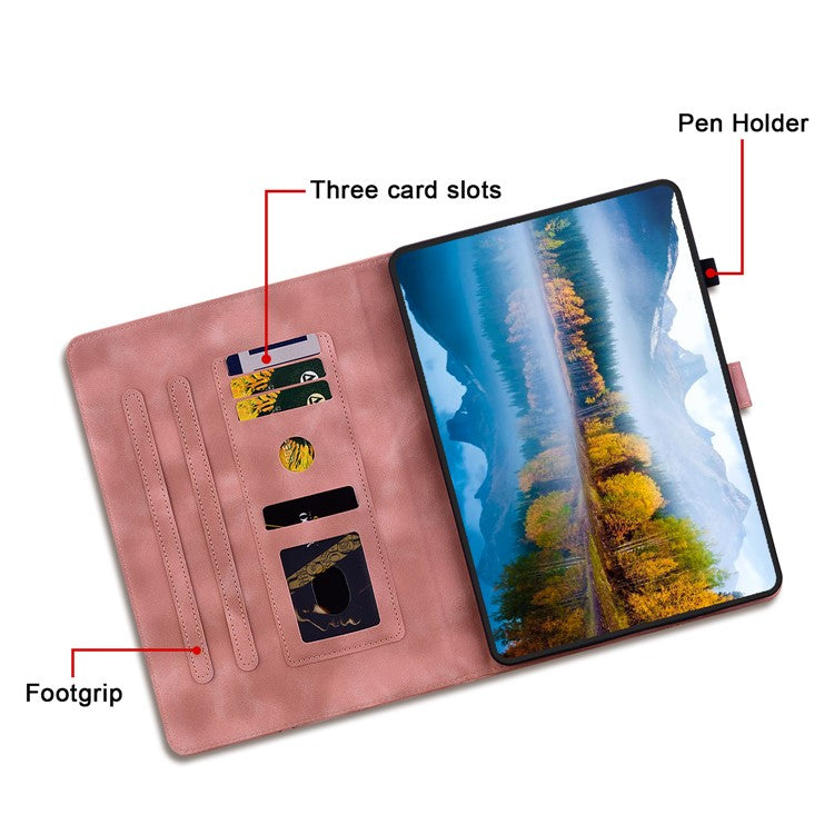 For Samsung Galaxy Tab A9 Protective Case Lily Flower Imprint PU Leather Tablet Case with Card Slots - Pink