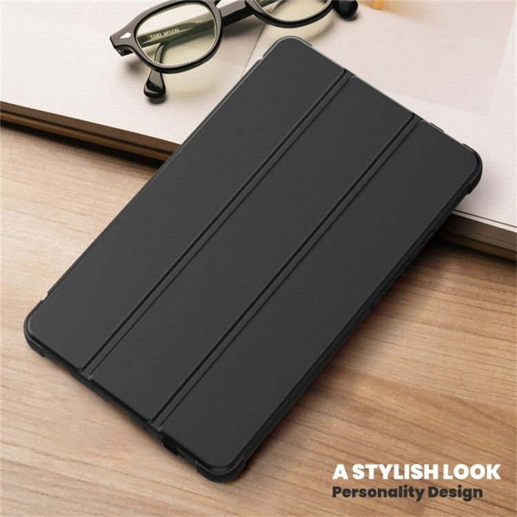 For Samsung Galaxy Tab A9+ Case Tri-fold Stand Carbon Fiber Texture TPU+Leather Tablet Cover - Red