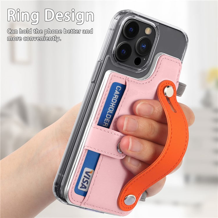 Phone Card Holder Wristband Kickstand PU Leather Phone Card Bag - Pink