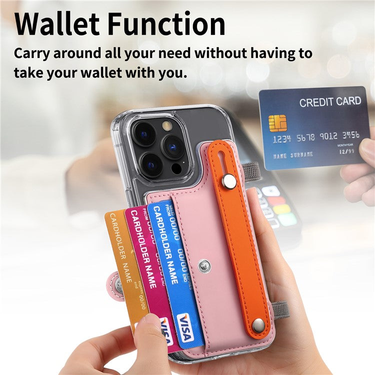Phone Card Holder Wristband Kickstand PU Leather Phone Card Bag - Pink
