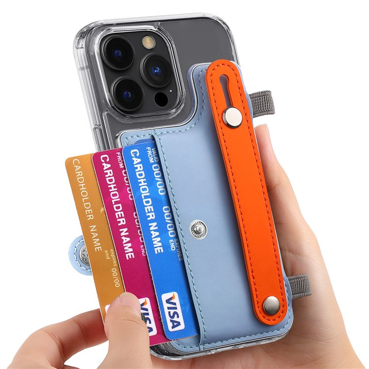 Phone Card Holder Wristband Kickstand PU Leather Phone Card Bag - Baby Blue